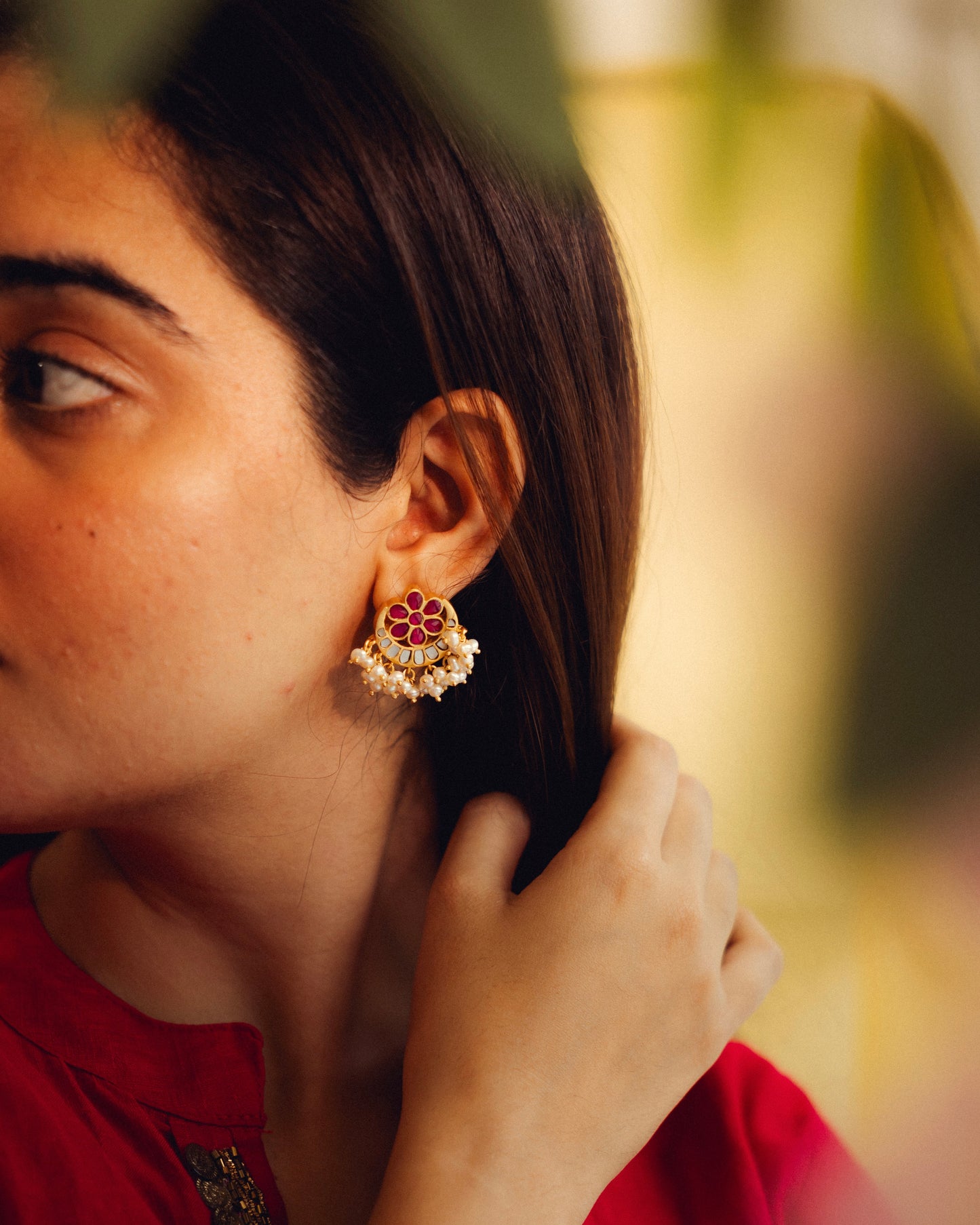 Anika Kundan Earrings – Mother of Pearl