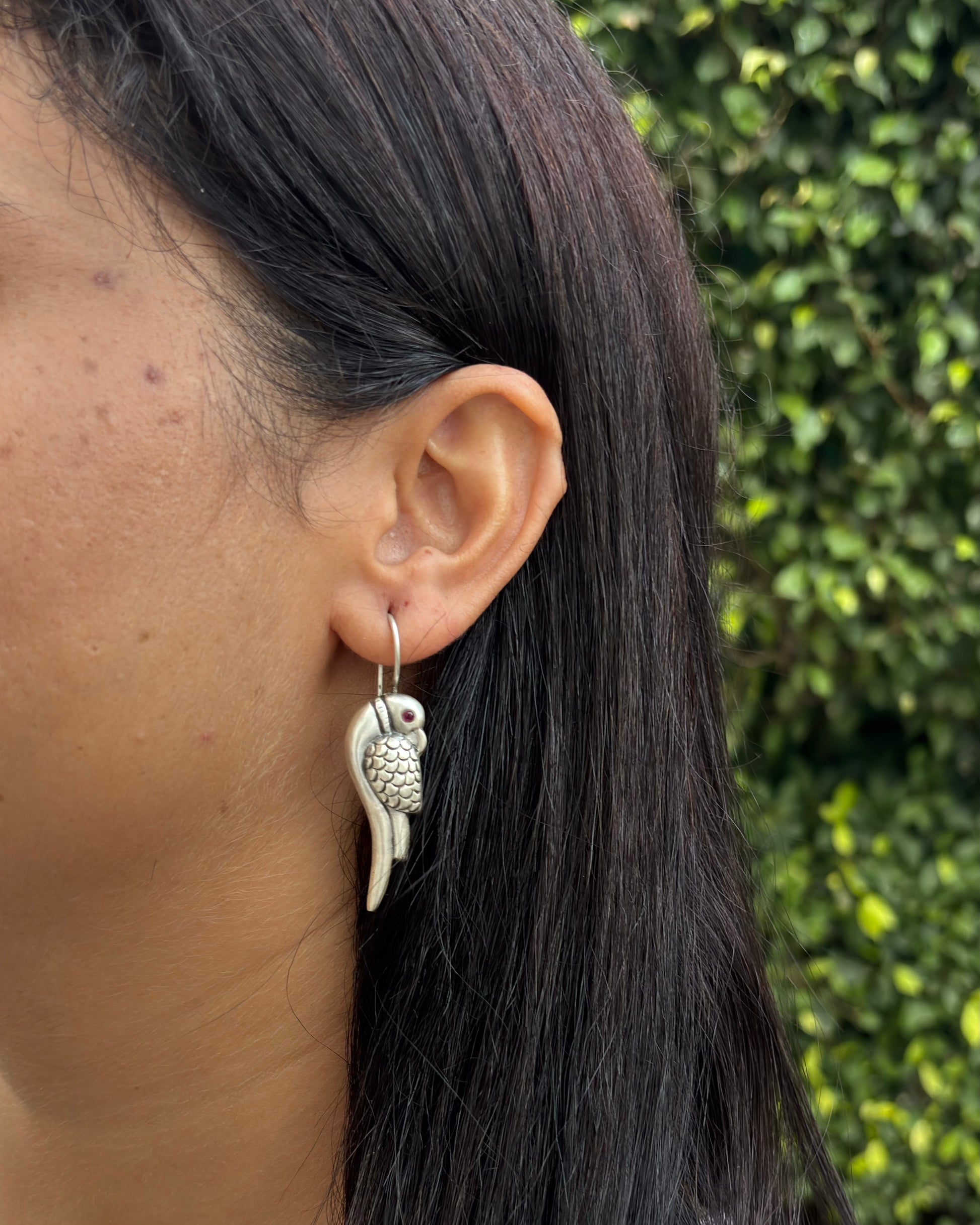 92.5 Silver Earrings, Silver parrot earrings