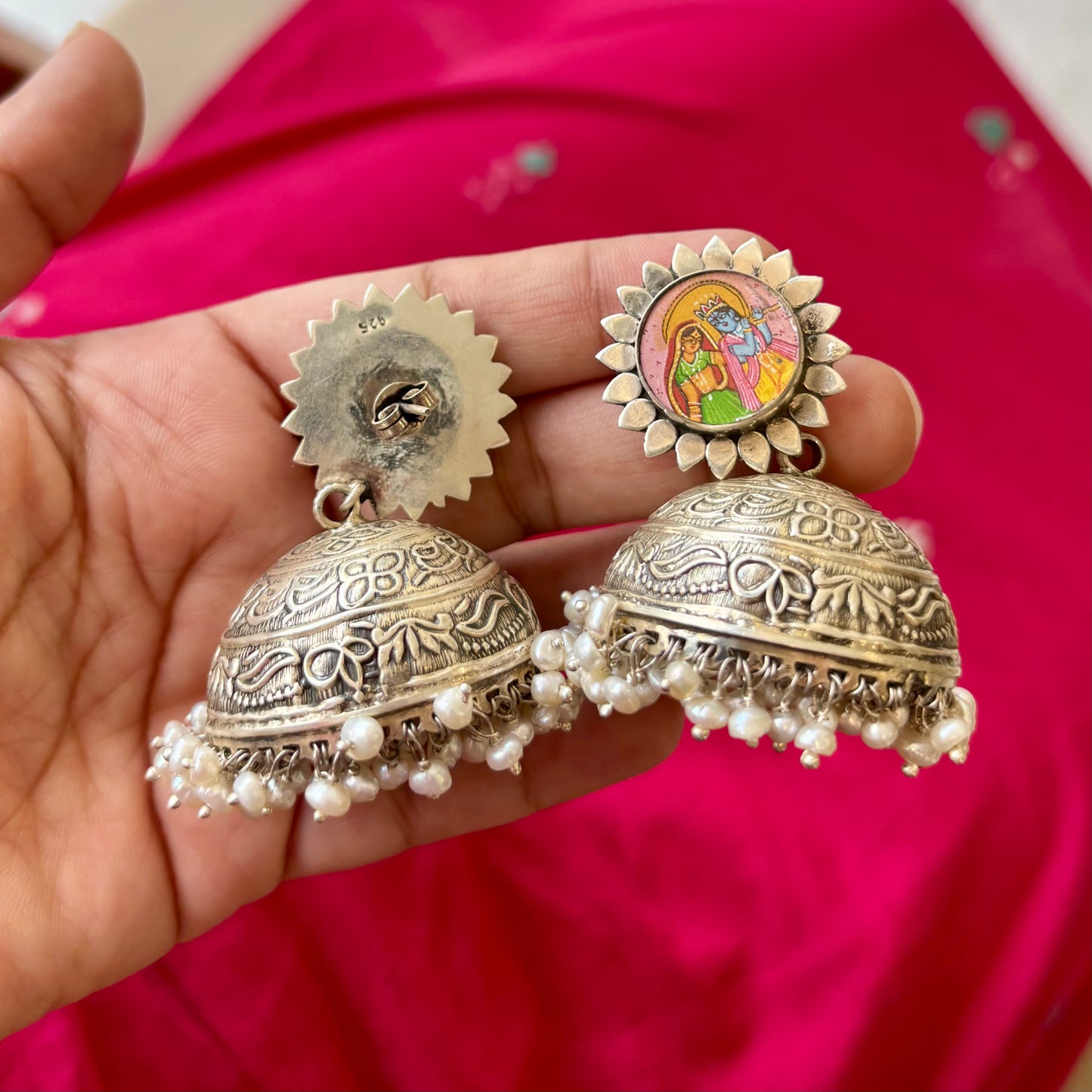 Madhavi Silver Antique Jhumkas