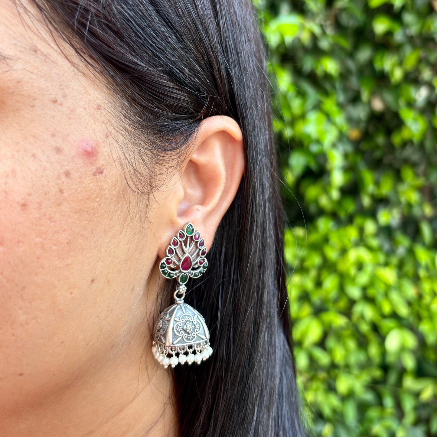 Mrinalini Silver Antique Jhumkas