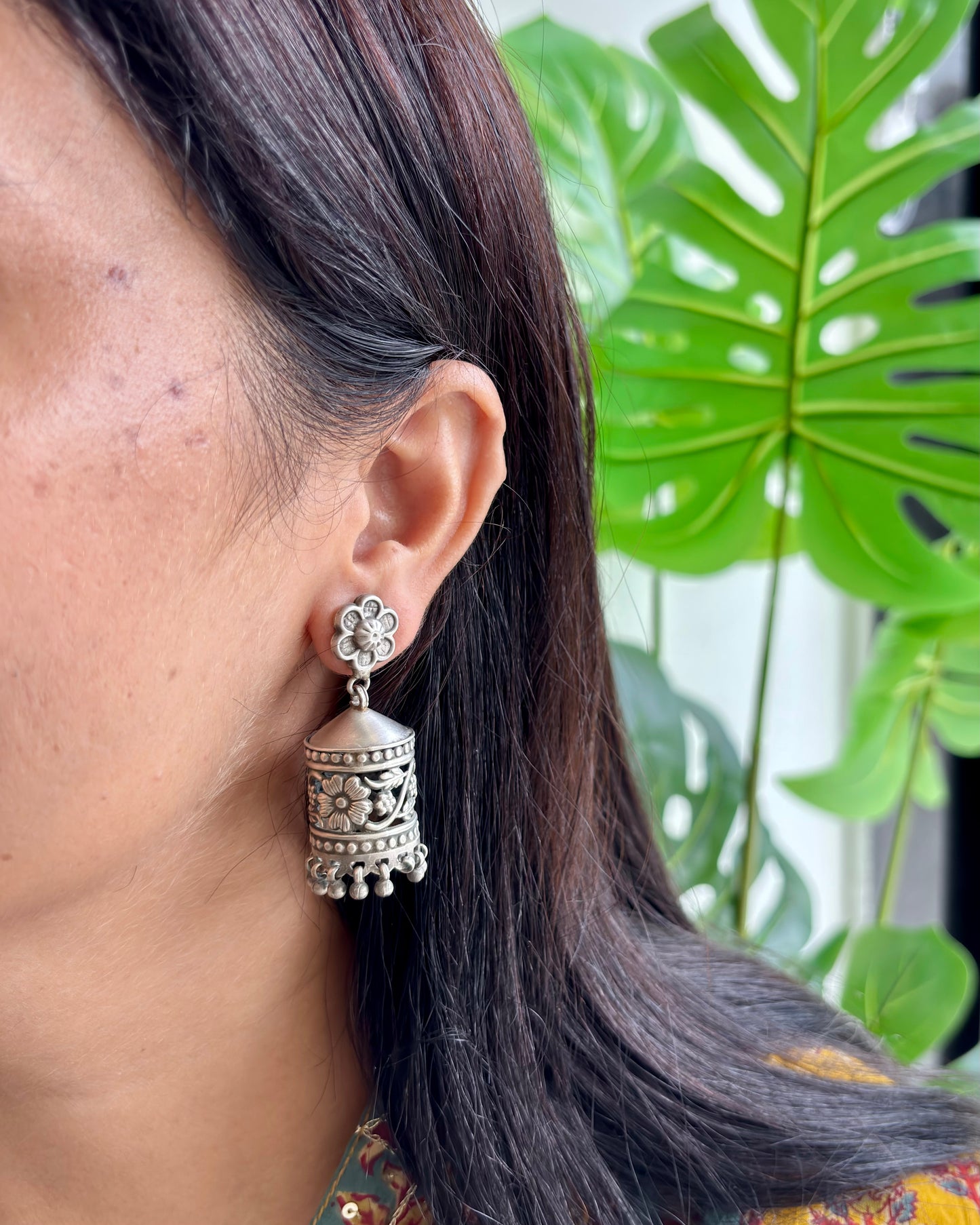 Anya Jali Silver Jhumki Earrings
