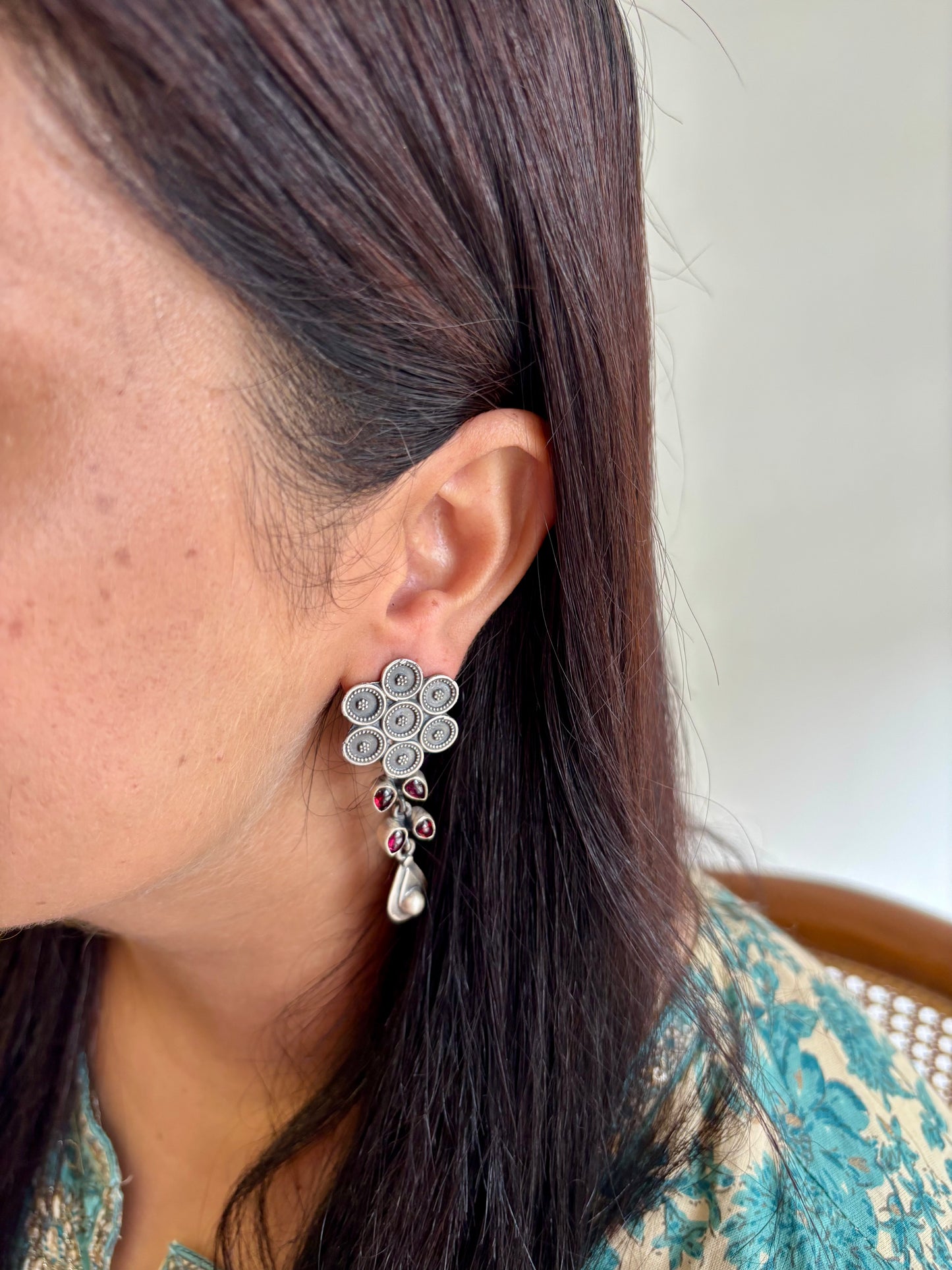 Gul Noor Threads Silver Danglers