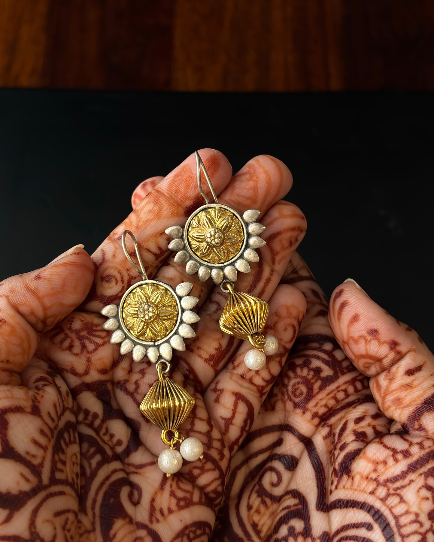 Meher Dual Tone Silver Earrings
