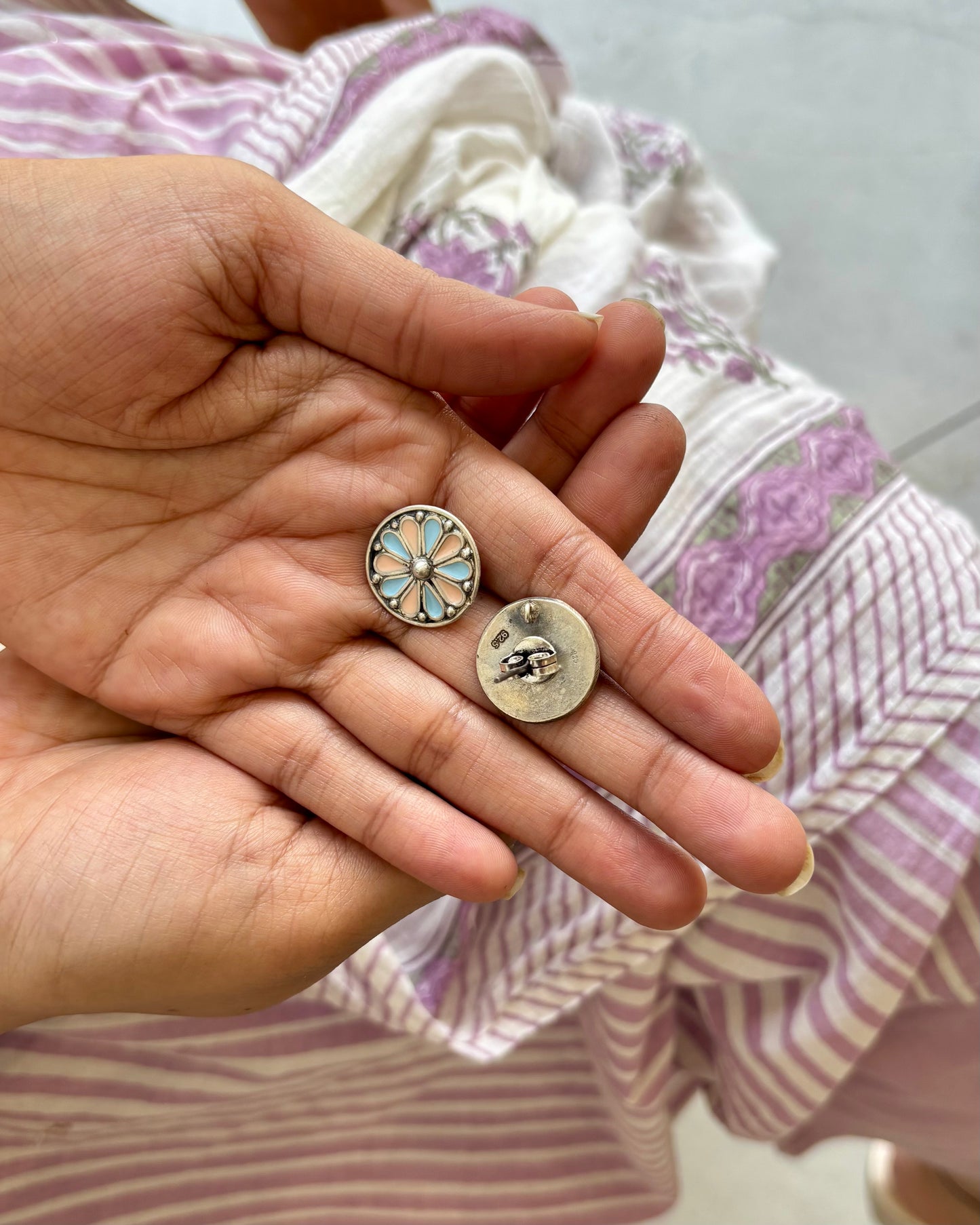 Ranj Enamel Silver Studs