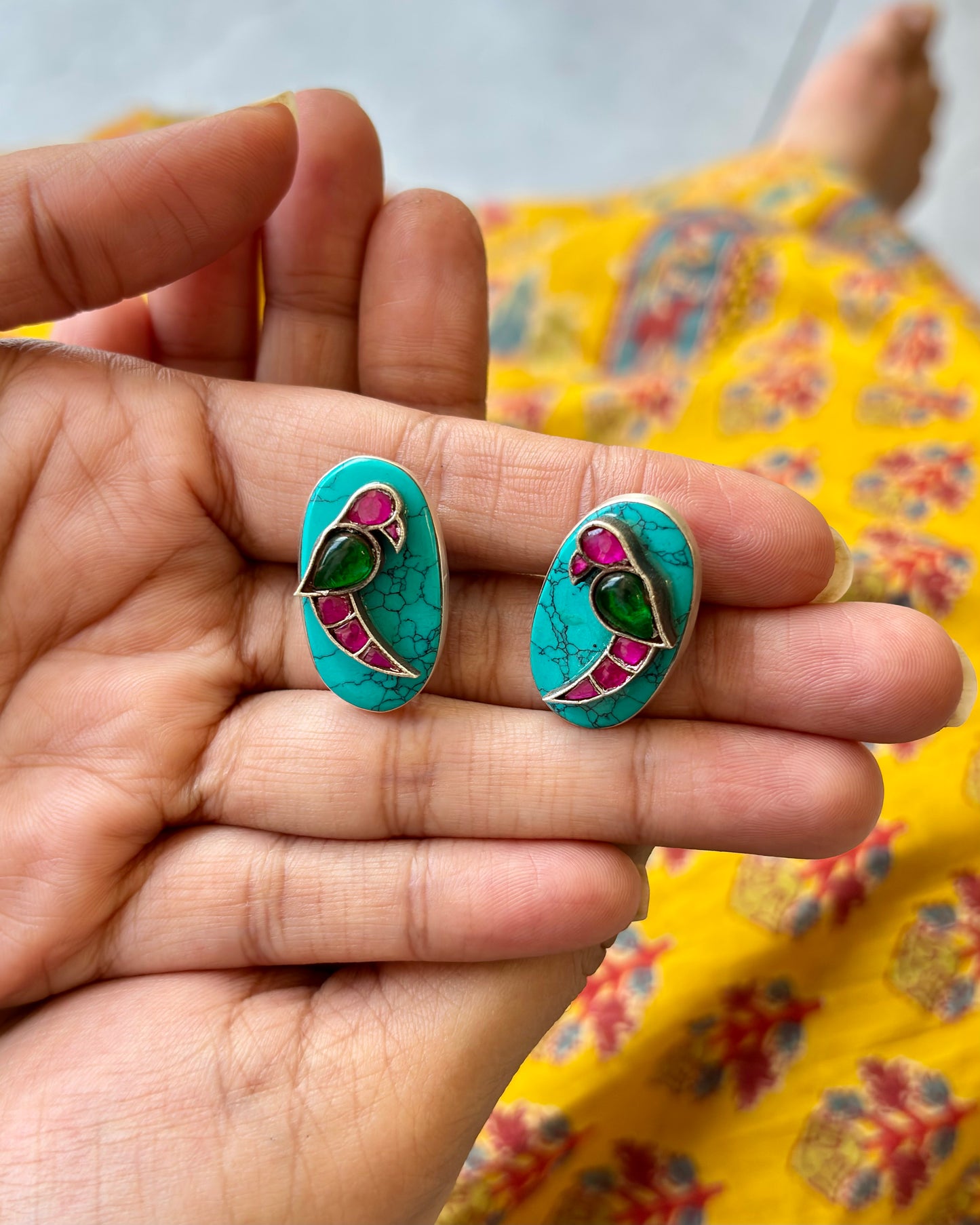 Panchi Turquoise Silver Stud Earrings