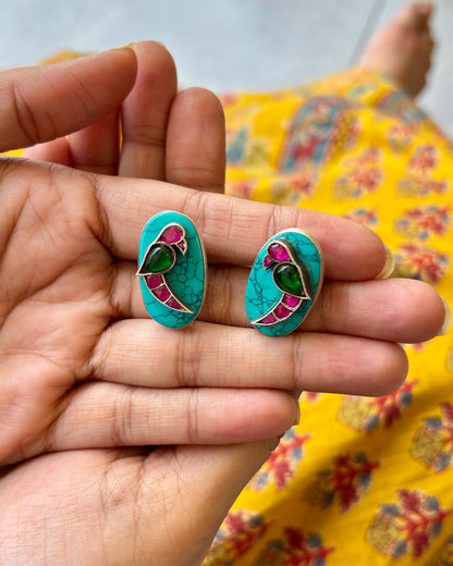 Panchi Turquoise Silver Stud Earrings