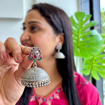 Malini Silver Antique Jhumkas