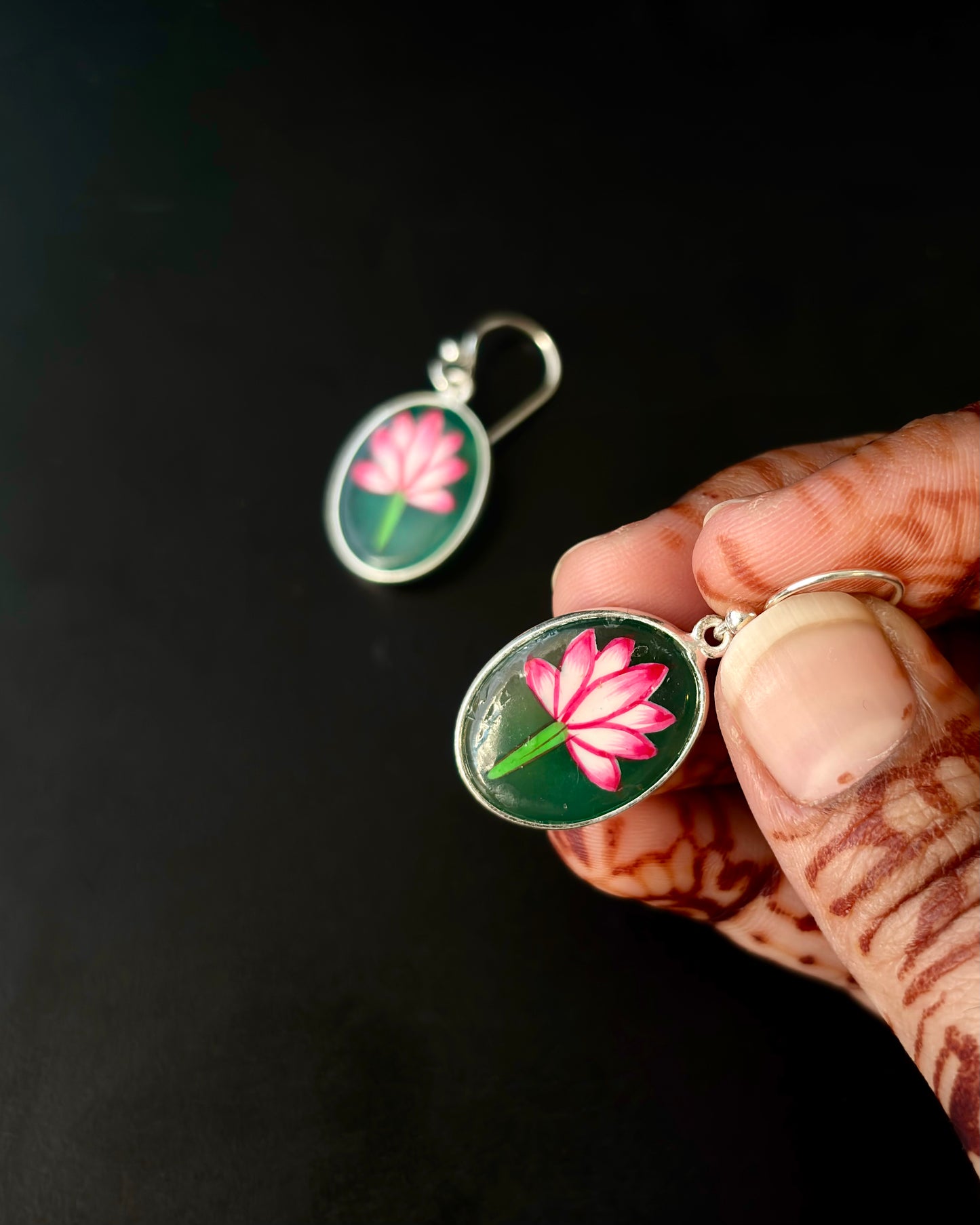 Pichwai Lotus Silver Earrings