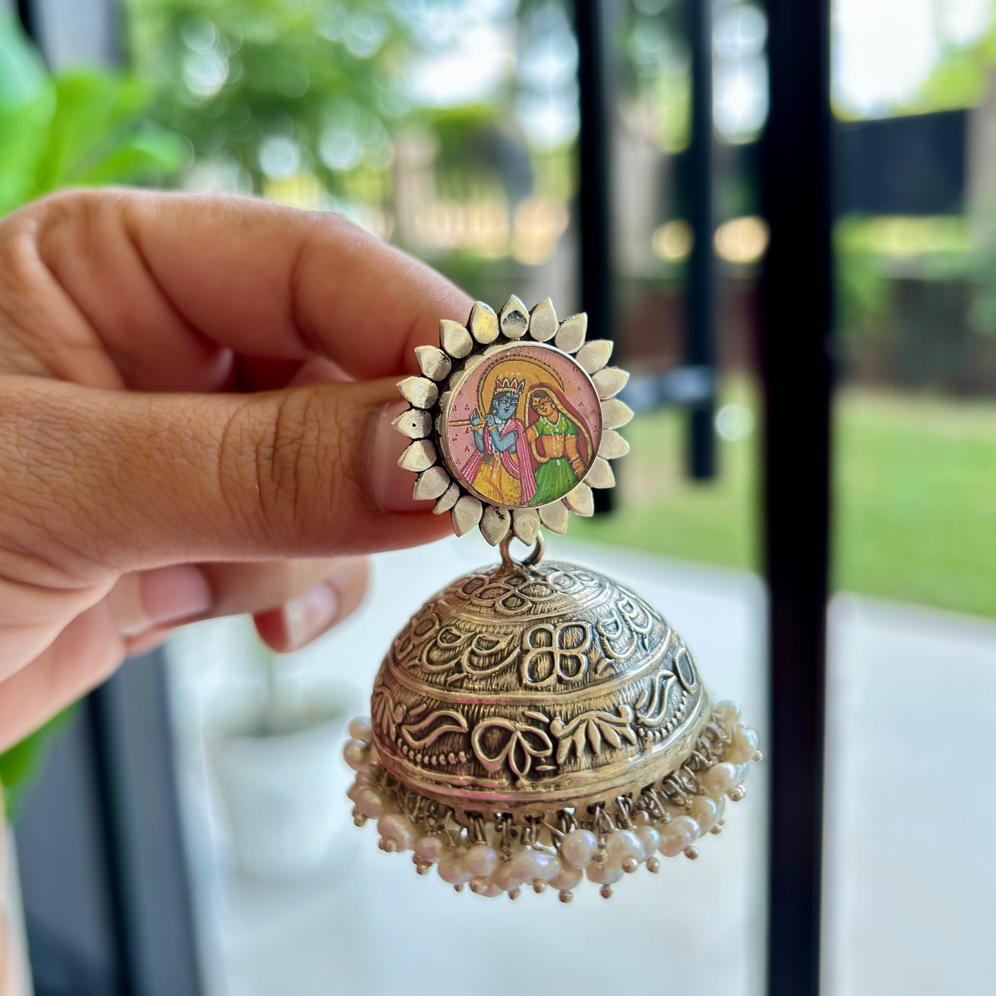 Madhavi Silver Antique Jhumkas