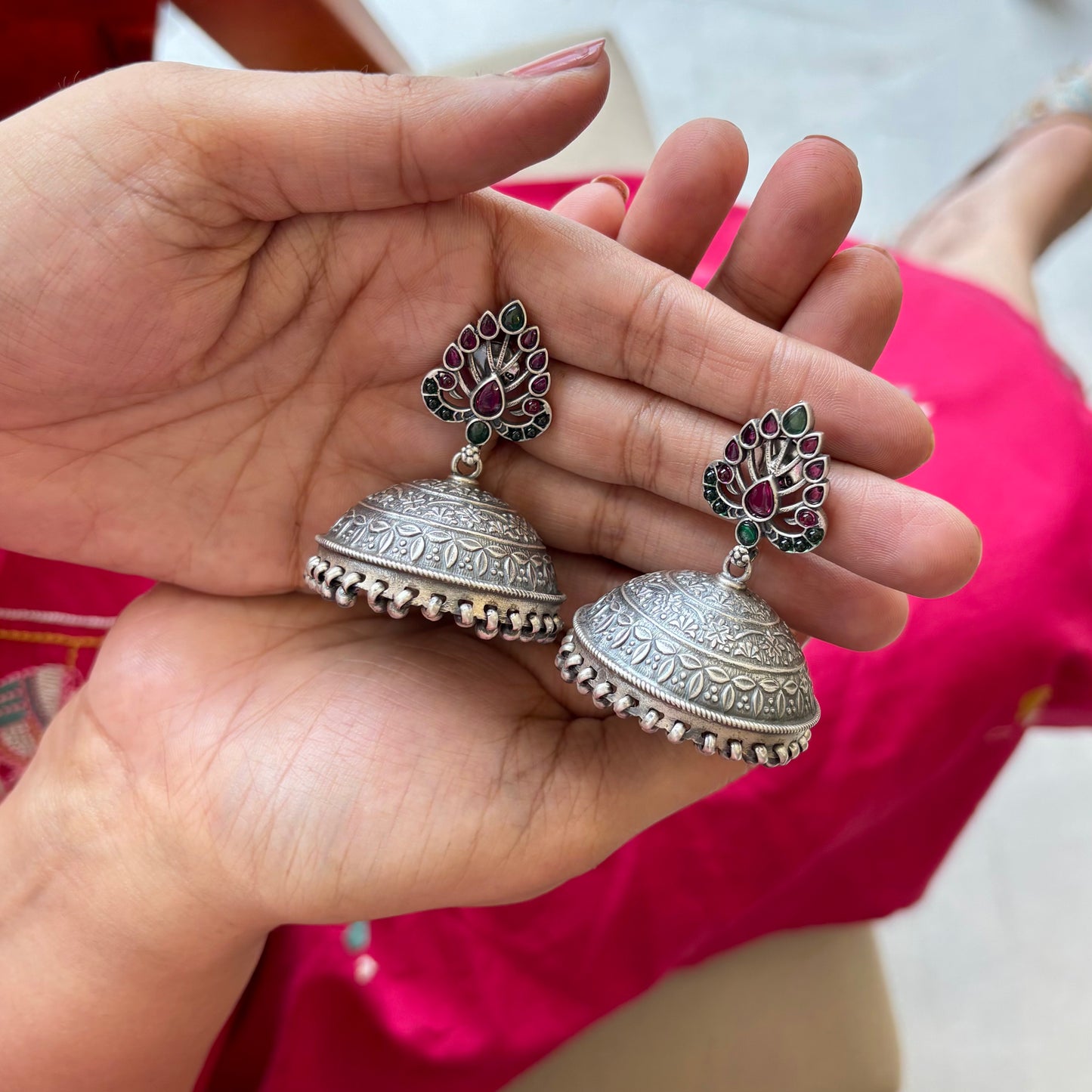 Malini Silver Antique Jhumkas