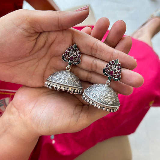 Malini Silver Antique Jhumkas