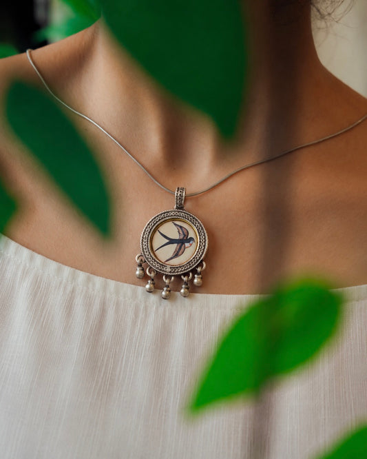 Saanjh Barn Swallow Miniature Silver Pendant