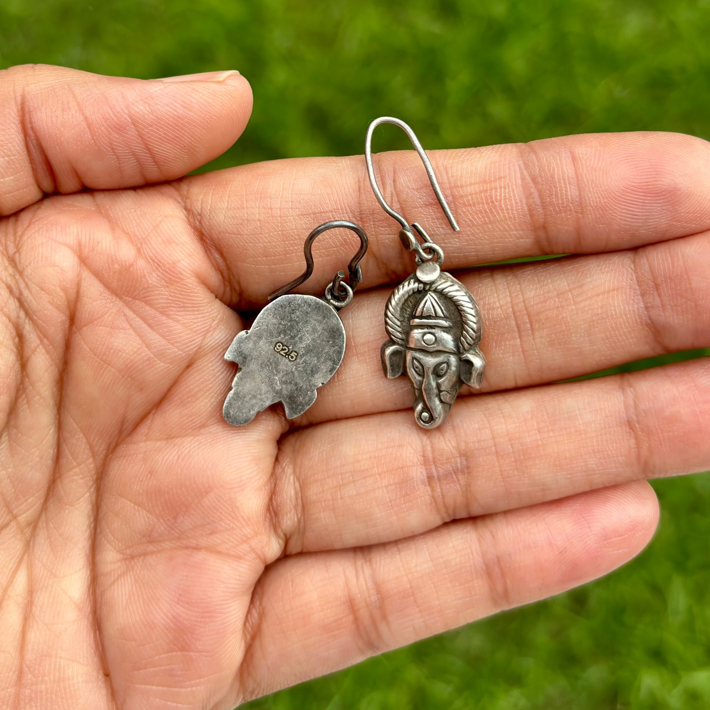 Ganpati Silver Drop Earrings