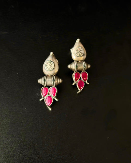 Surkhab Ruby Silver Earrings
