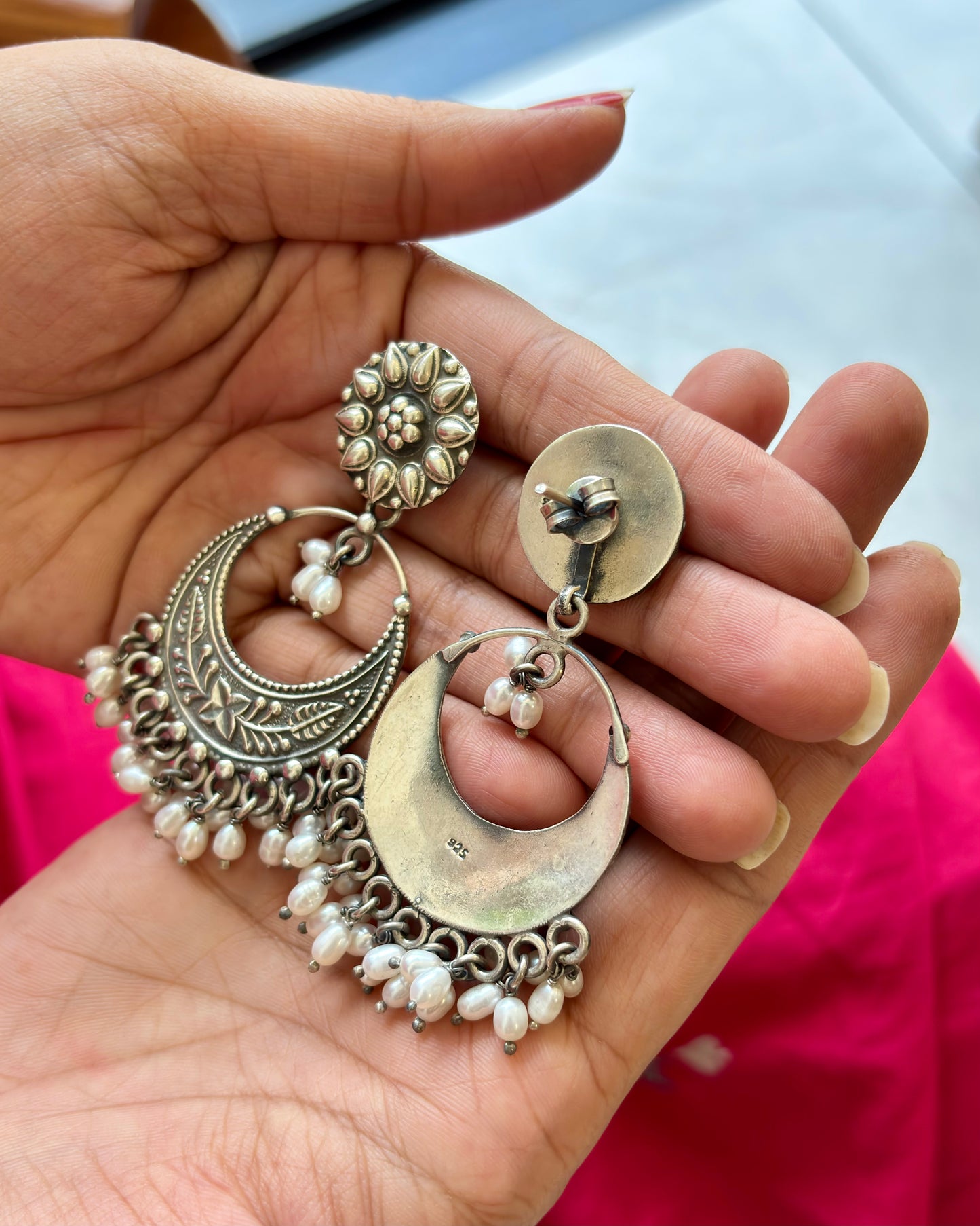 Inayat Silver Pearl ChaandBali Earrings