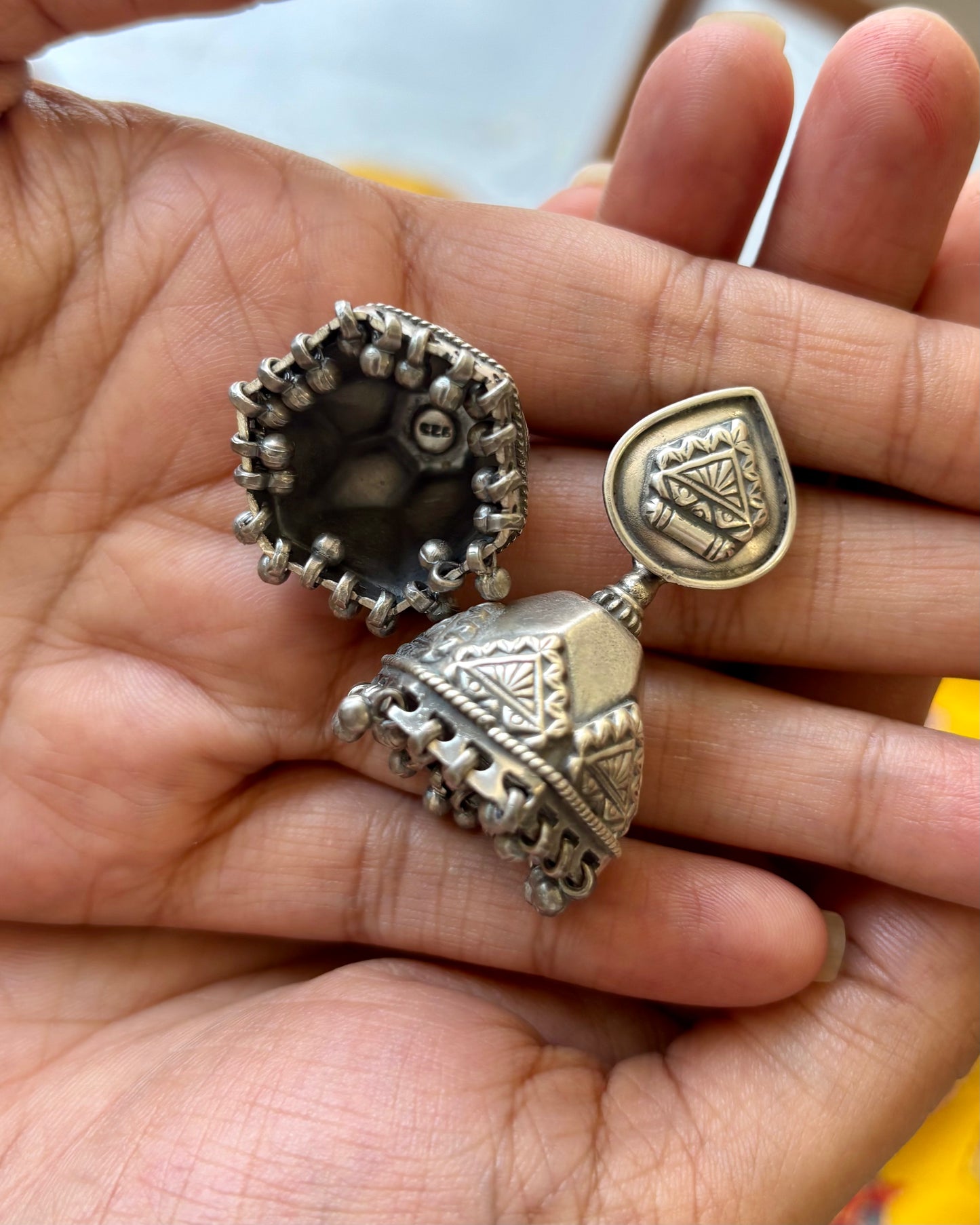 Rewa Silver Jhumki Earrings