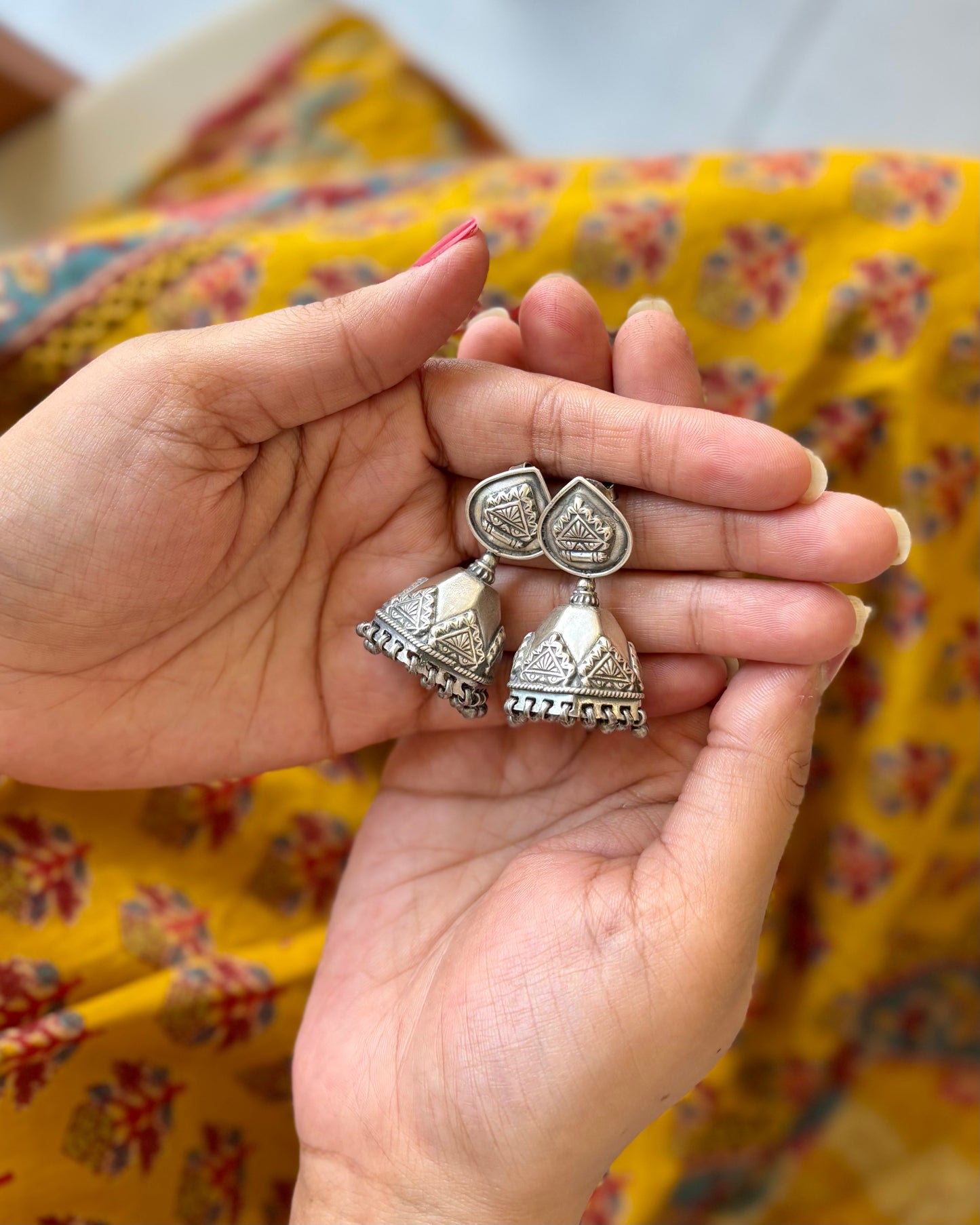 Rewa Silver Jhumki Earrings