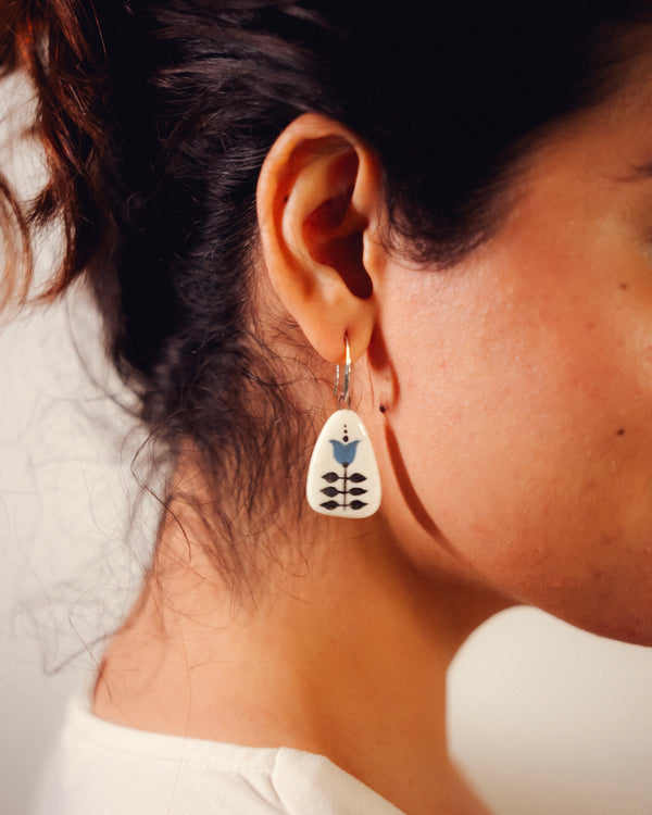 Indigo Folk Ceramic Earrings