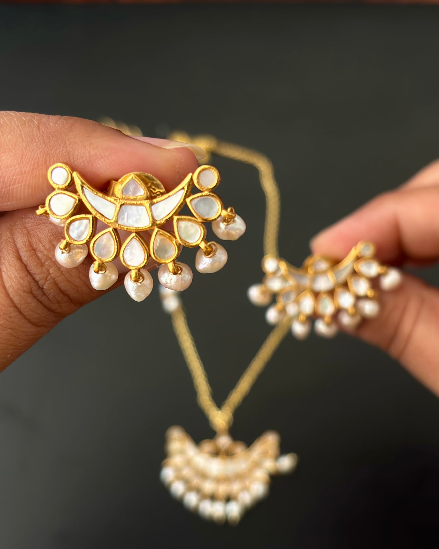 Mother of pearls gold plated Silver Pendant set, 92.5 silver jewellery