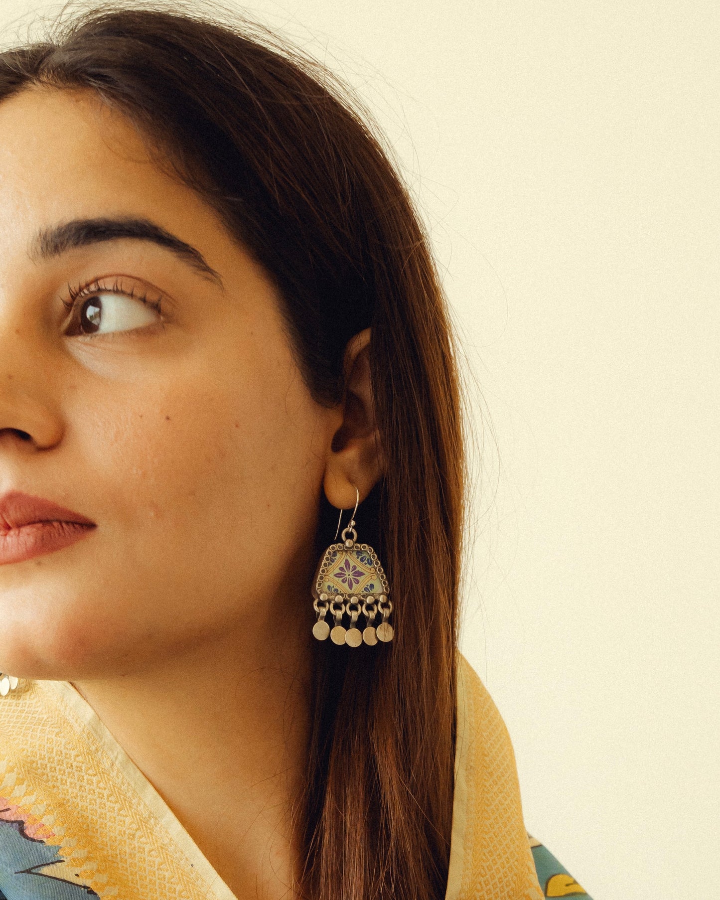 Mridula Handpainted Miniature Silver Earrings