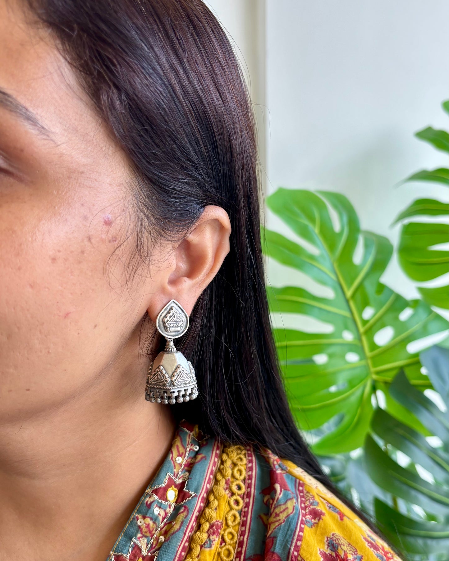 Rewa Silver Jhumki Earrings
