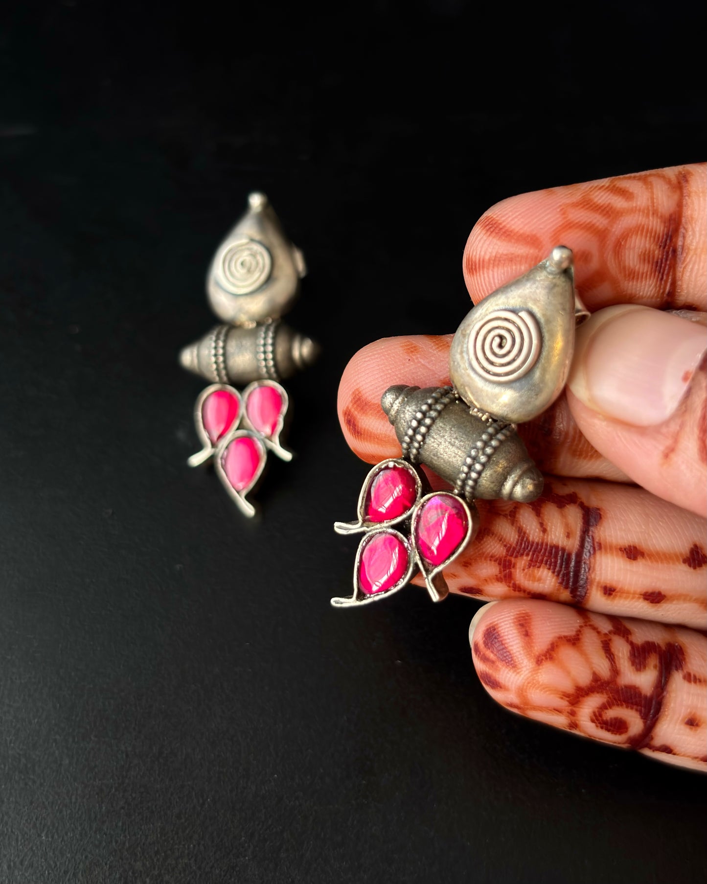 Surkhab Ruby Silver Earrings