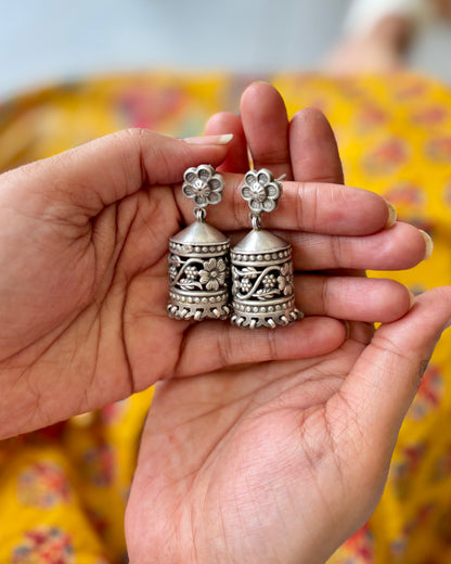 Anya Jali Silver Jhumki Earrings