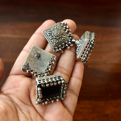 Pushpkundal Dome Ghungroo Silver Jhumkas