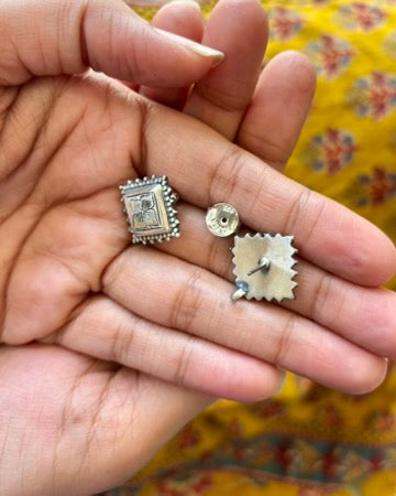 GulNaqsh Engraved Silver Studs