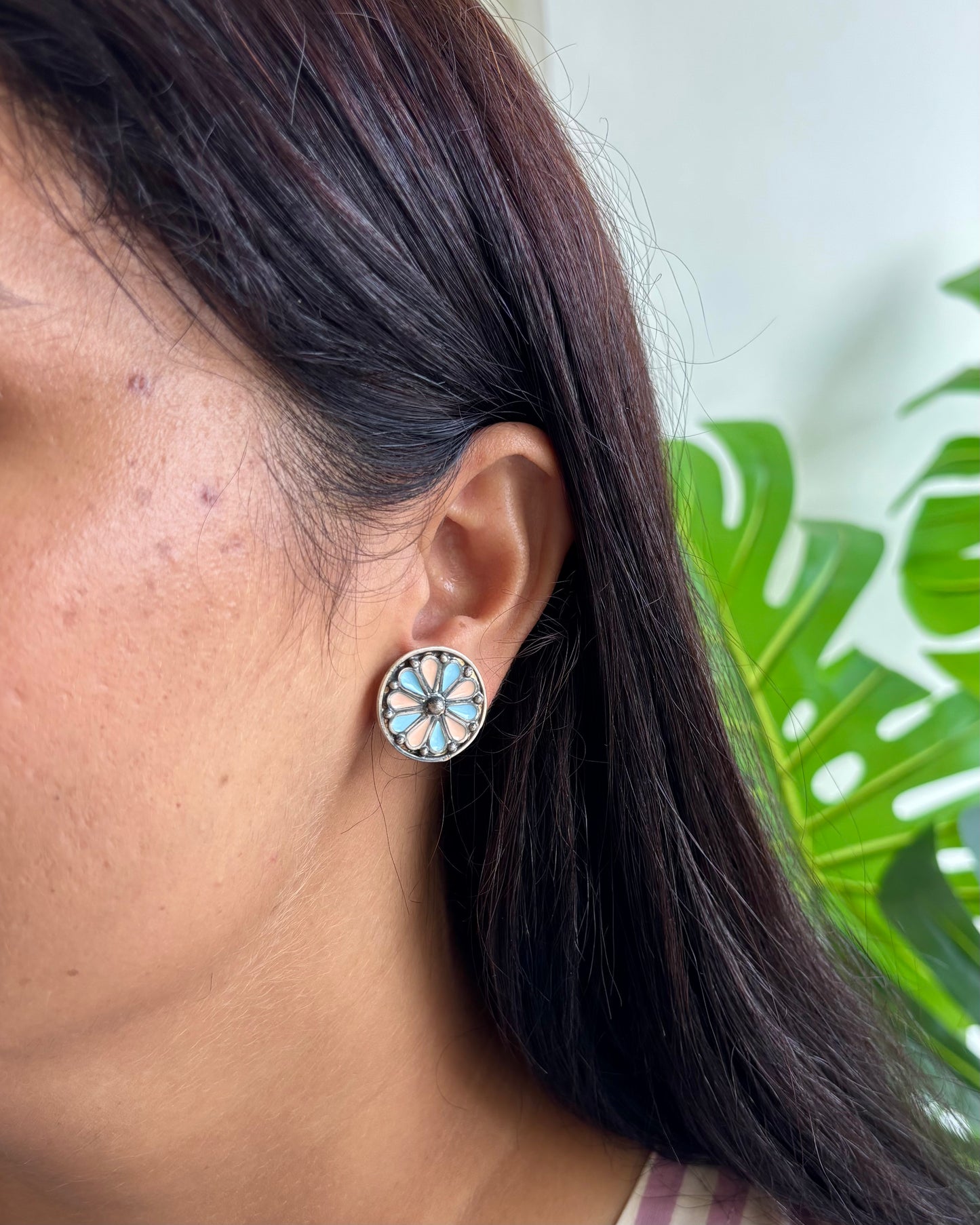 Ranj Enamel Silver Studs