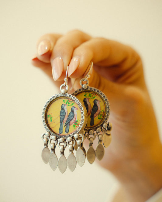 Jugni Songbird Miniature Silver Earrings