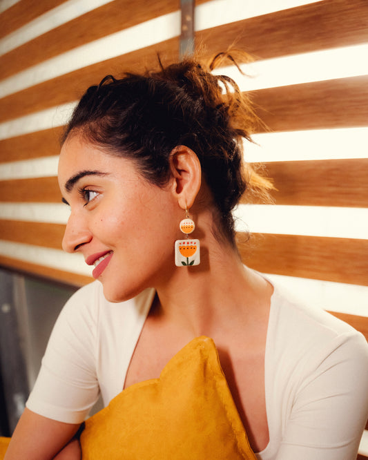 Ochre Motifs Ceramic Earrings