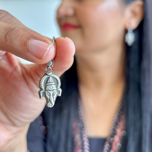 Ganpati Silver Drop Earrings