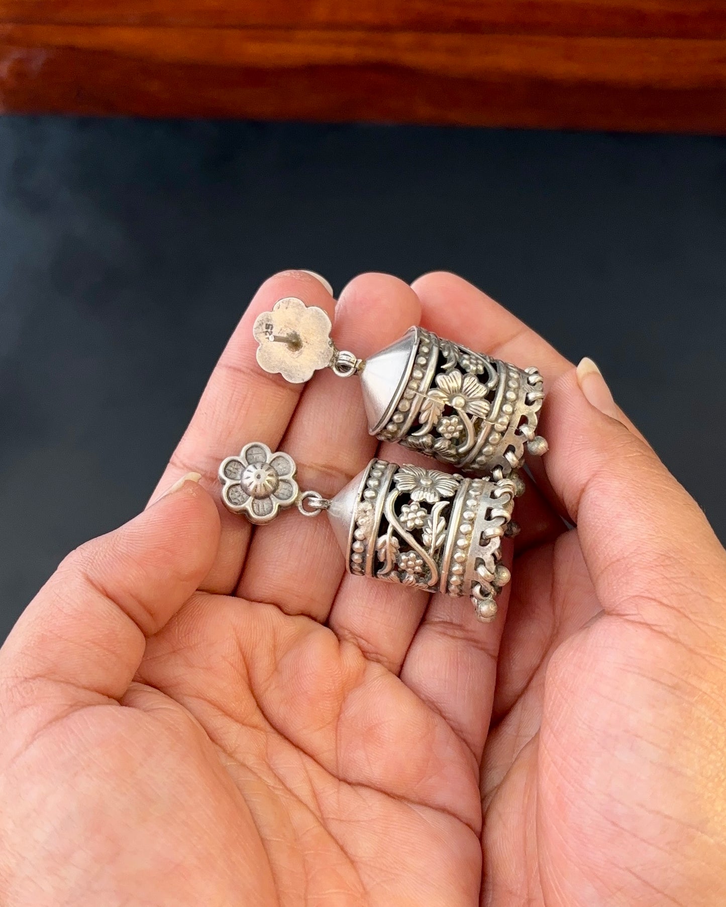 Anya Jali Silver Jhumki Earrings