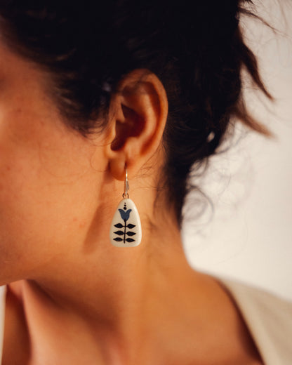 Indigo Folk Ceramic Earrings
