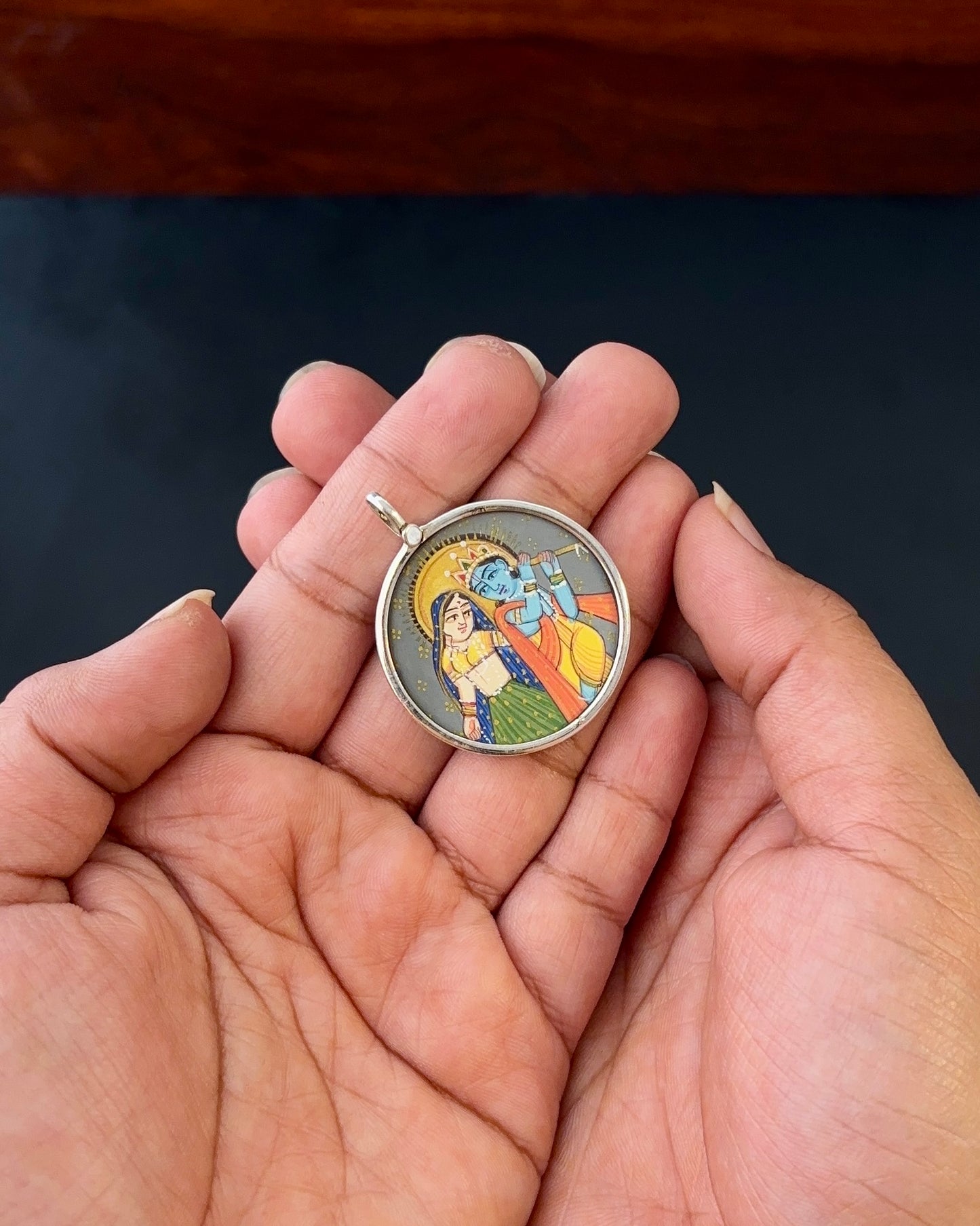 Radha Krishan Pichwai, Silver Pendant, Miniature paintings Silver Pendant, pure 92.5 Silver Pendant