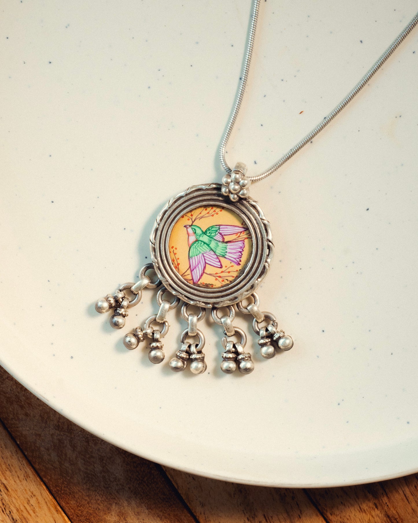 Noori Parindey Miniature Silver Pendant