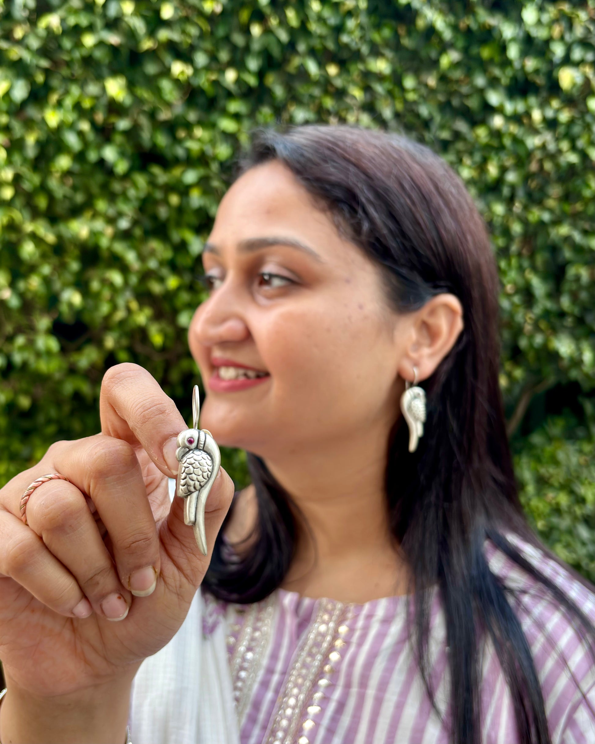 92.5 Silver Earrings, Silver parrot earrings