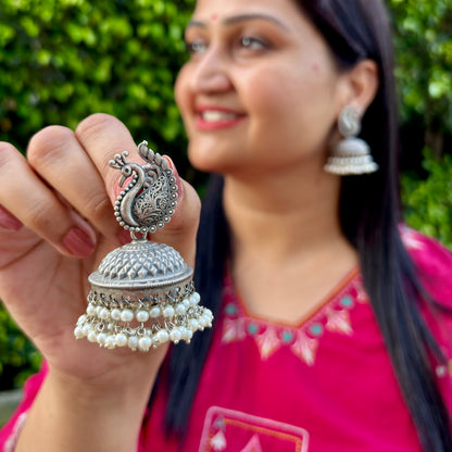 Mrinmayi Silver Antique Jhumkas