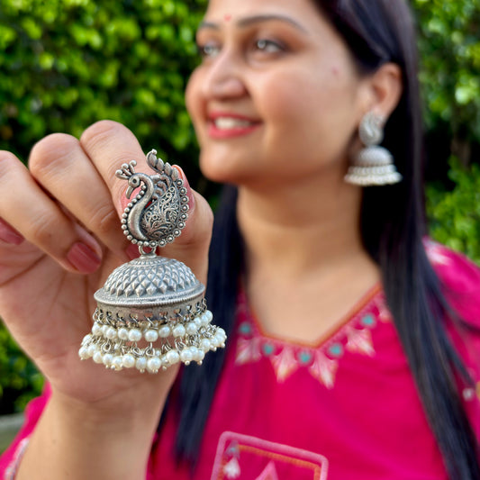 Mrinmayi Silver Antique Jhumkas