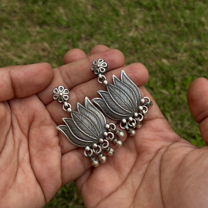 Shravani Tribal Lotus Silver Danglers