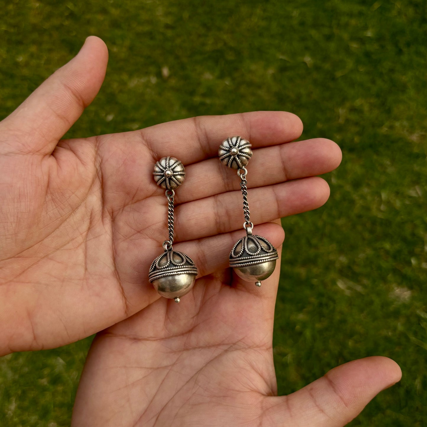 Ambar Orb Silver Thread Danglers