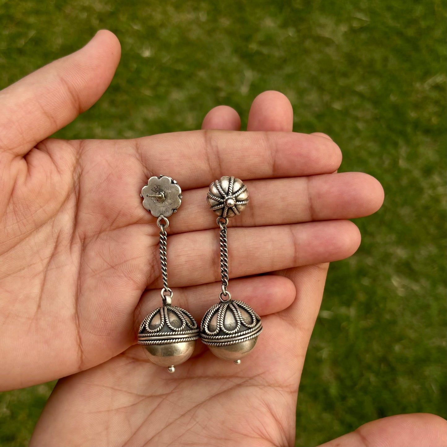 Ambar Orb Silver Thread Danglers