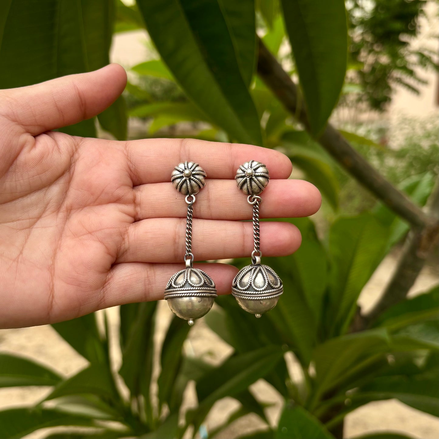 Ambar Orb Silver Thread Danglers