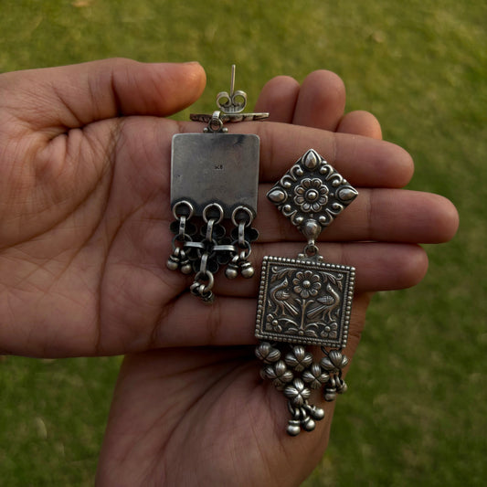 Taruja Bloom Jali Silver Danglers