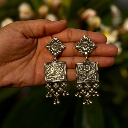 Taruja Bloom Jali Silver Danglers