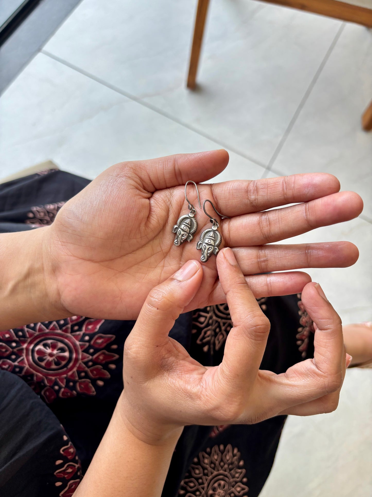 Ganpati Silver Drop Earrings