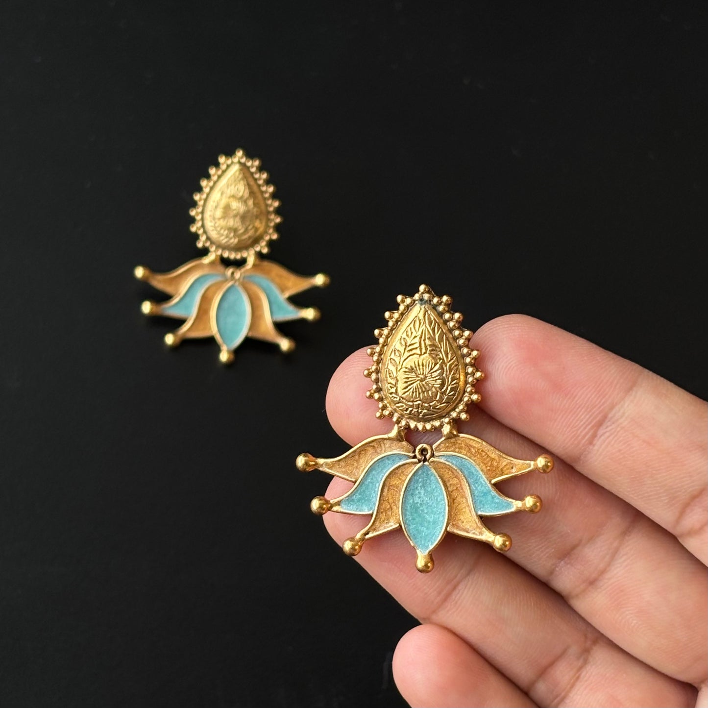 Kanakapushpa Lotus Enamel Gold-Plated SIlver Studs