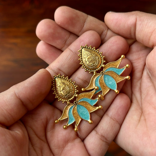 Kanakapushpa Lotus Enamel Gold-Plated SIlver Studs